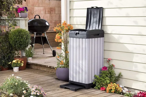 Miniatura 4 de Keter Rockford - Bote de basura de resina de 38 galones para cocina al aire libre con tapa y bandeja de goteo para una fácil limpieza, perfecto