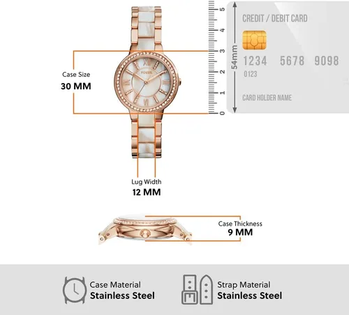 Miniatura 4 de Fossil Virginia - Reloj para mujer con detalles de cristal y correa de acero inoxidable autoajustable