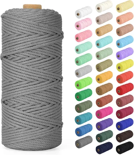 Miniatura 20 de Cordón de macramé de 0.079 in x 380 yardas (1140 pies), cuerda de algodón natural para colgar en la pared, ganchos de plantas, manualidades, Beige