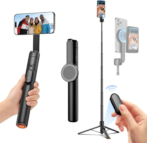Miniatura 8 de Moman Trípode magnético para selfie stick de 13 a 66 pulgadas con soporte de despliegue automático, soporte magnético de aluminio portátil