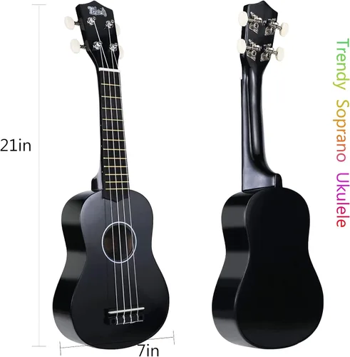Miniatura 6 de Ukelele soprano de moda para principiantes de 21 pulgadas. Ukelele hawaiano para niños, adultos y estudiantes con bolsa de concierto (negro)