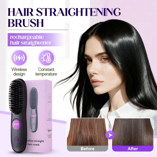 Miniatura 3 de Go Brush 2026 - Cepillo alisador portátil inalámbrico para viajes, cepillos alisadores de cabello recargables por USB con pantalla LED para mujeres