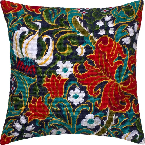 Miniatura 3 de Kit de punto de cruz estampado floral para adultos y principiantes - Acanthus de William Morris de 16 × 16 pulgadas con diseño impreso claro
