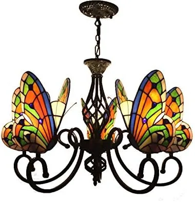 Miniatura 8 de Iluminación colgante LED lámpara victoriana estilo Tiffany antiguo vidrieras 6+1 luz colgante luz para comedor sala de estar café restaurante - TYP