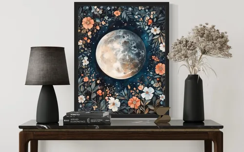 Miniatura 5 de Póster de Arte de Luna Llena, Estilo William Morris Retro de Mediados de Siglo Botánico Victoriano Academia Oscura Decoración Gótica Galería 10a