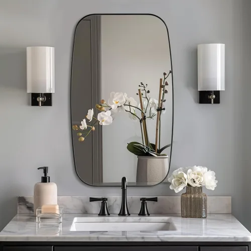 Miniatura 74 de ANDY STAR - Espejos ovalados negros para baño, espejo grande de 24x36 pulgadas con marco de metal negro mate oblongo para pared, espejo moderno