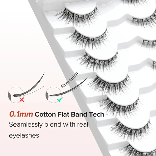 Miniatura 3 de Pestañas postizas naturales de ojo de gato, pestañas falsas Wispy de 14 mm, aspecto natural, banda delgada de 0.1 mm, pestañas postizas de tira 3D
