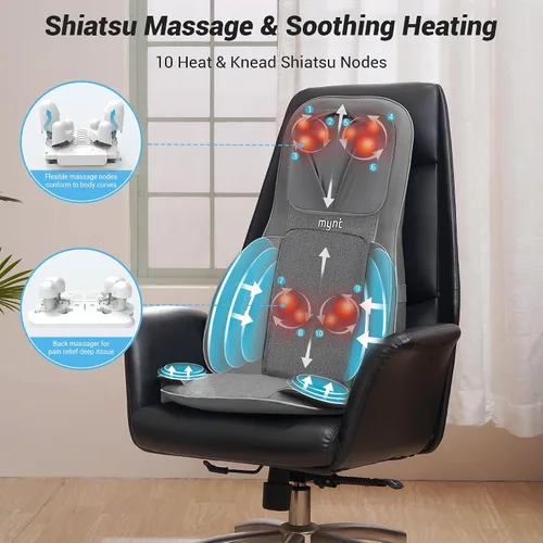Miniatura 4 de Mynt Masajeador de Espalda y Cuello para Alivio del Dolor de Tejido Profundo, Masajeador de Cuello y Espalda Shiatsu 3D de Acupresión con Calor, Gris