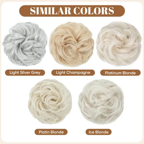 Miniatura 3 de CJL HAIR Extensiones de cabello sintético de moño desordenado, ondulado, rizado, grueso, para coleta, para mujer (rubio blanco)