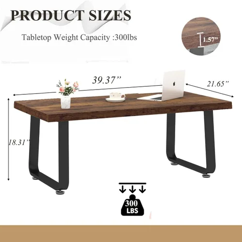 Miniatura 2 de HSH - Mesa de centro rústica, mesa central de madera industrial y metal, mesa de café minimalista de roble estilo granja para la sala de estar, mesa