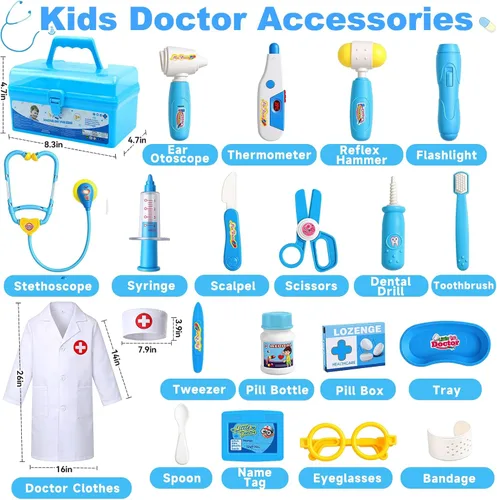 Miniatura 6 de Fajiabao Kit de médico para niños pequeños de 3 a 5 años, juguetes de disfraz para 2, 3, 4, 5 años, juego de simulación para niños con estetoscopio