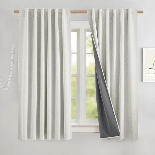 Miniatura 13 de NICETOWN Cortinas 100% opacas de 63 pulgadas de largo, 2 paneles de cortinas cortas con aislamiento térmico con forro para dormitorio, cortinas