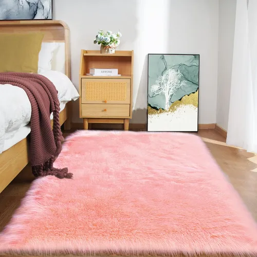 Miniatura 24 de Goolela Alfombra esponjosa de piel sintética de oveja sintética de 4 x 6 pies, color gris, para dormitorio, mesita de noche, alfombra suave de felpa