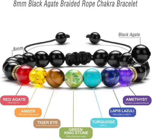 Miniatura 2 de Brazalete GelConnie de piedras de lava, 7 chakras, 0.32 pulgadas, piedra natural, para curación, alivio del estrés, yoga, ansiedad, aromaterapia