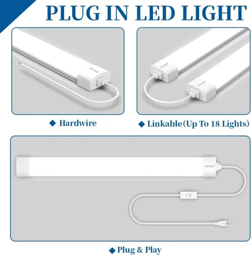 Miniatura 5 de Lámpara LED Utilitaria para Tienda de 2 pies y 4 pies, con enchufe, Luz de Tubo LED enlazable Impermeable Airand, Lámpara para debajo del gabinete
