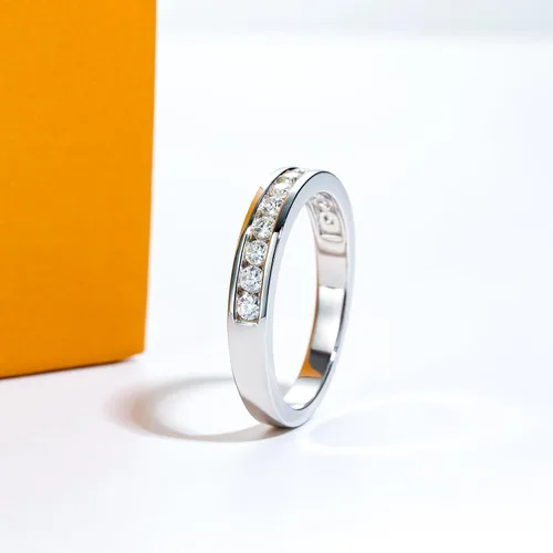 Miniatura 4 de Anillos de eternidad de moissanita, anillos de boda, color D, claridad VVS1, redondo, corte brillante, plata de ley 925, 56 piedras, anillos