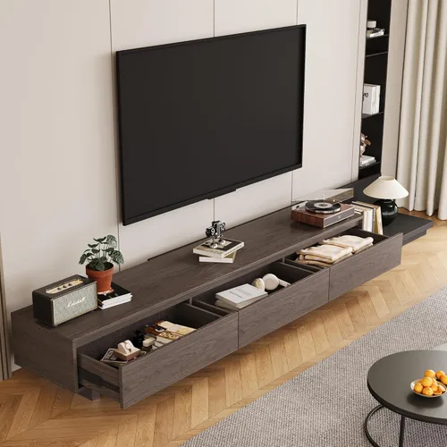 Miniatura 5 de Mid-Century - Mueble de TV extensible moderno con 3 cajones, centro de entretenimiento ajustable de 78.7 a 130 pulgadas, soporte de TV para sala