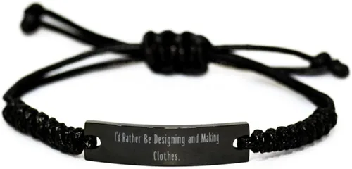 I'd Rather Be Designing and . Pulsera de cuerda negra, diseño y fabricación de ropa, pulsera grabada con idea única para amigos