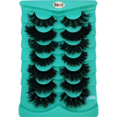 Miniatura 8 de 6 pares de pestañas postizas de ojo de gato, esponjosas pestañas de visón sintético 8D, pestañas dramáticas largas y gruesas (7 pares-BHZ01)