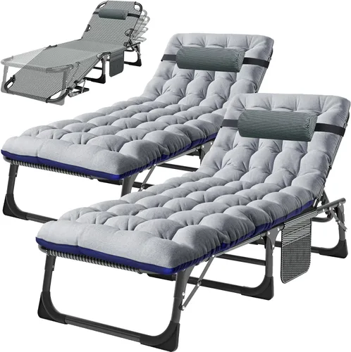 Miniatura 22 de H&ZT Silla de salón plegable con abertura para la cara – Silla reclinable ajustable para bronceado al aire libre con colchón, silla de sol