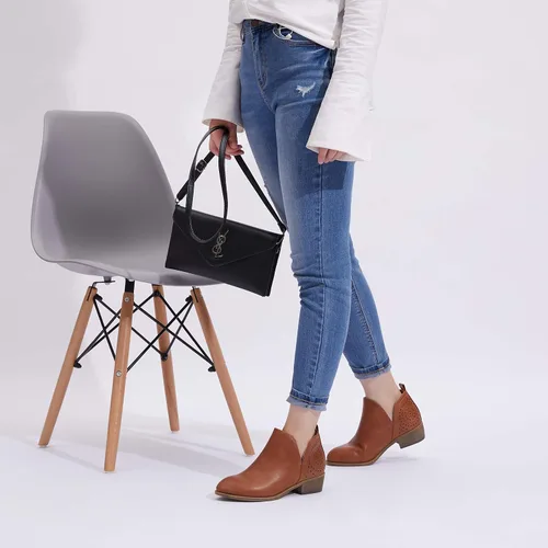 Miniatura 6 de VEPOSE botas al tobillo para mujer con tacón bajo y grueso, con perforaciones, botas de vaquero