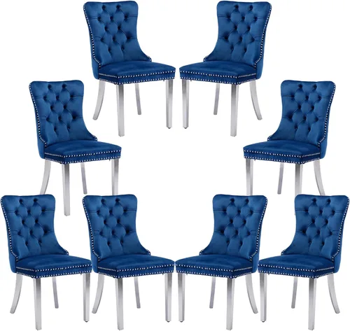 Miniatura 68 de Silla de comedor copetuda moderna de terciopelo para comedor, sillas de comedor tapizadas con remache de clavo, anillo trasero para cocina, comedor