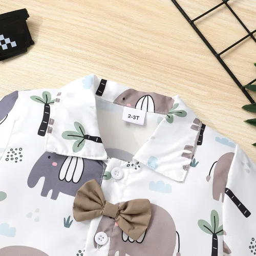Miniatura 18 de JEELLIGULAR Conjunto de ropa de verano para bebé niño de manga corta con botones y pantalones cortos, trajes casuales para caballeros de 1 a 6 años