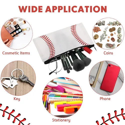 Miniatura 6 de Eccliy 20 bolsas de maquillaje de béisbol, regalos de equipo deportivo a granel, bolsa de cosméticos de béisbol, accesorios para mujeres, bolsa