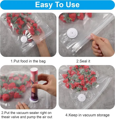 Miniatura 5 de 40 bolsas selladoras al vacío para alimentos con válvula de aire, bolsas reutilizables para Sous Vide (20 L+20 pequeñas)