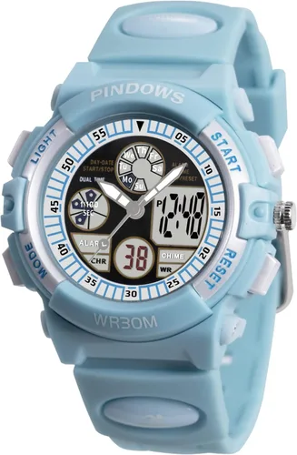 PINDOWS Reloj para niños, reloj deportivo digital multifuncional para niños y niñas de 5 a 15 años, resistente al agua, deportes al aire libre,