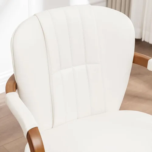 Miniatura 8 de Sillas de comedor giratorias de mediados de siglo, modernas sillas de cocina tapizadas de piel sintética negra con marco de madera curvada, sillas