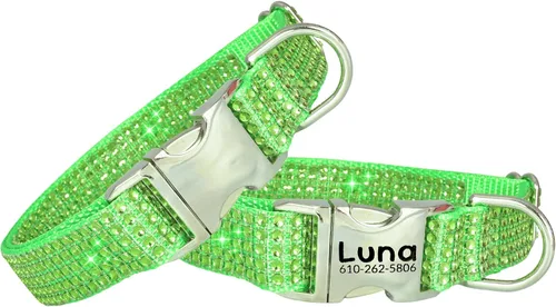 Miniatura 10 de Collar de perro con diamantes de imitación, hebilla grabada y opciones de correa, collares de perro brillantes a la moda, joyas brillantes