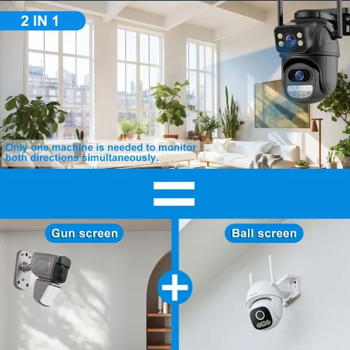 Miniatura 2 de Cámara de seguridad al aire libre 2.4G WiFi cámaras de seguridad para el hogar al aire libre enlace de doble lente 360° vista con tarjeta SD 128G