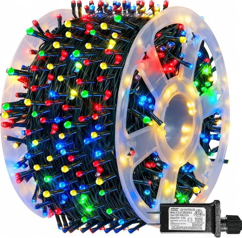 Miniatura 27 de Dazzle Bright - Guirnalda de luces de Navidad para exteriores, 1000 luces LED de 328 pies, enchufe de luz de hada con control remoto, 8 modos