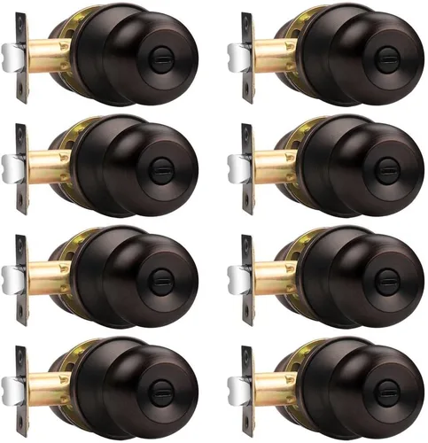 Miniatura 25 de Probrico Cerraduras de puerta de privacidad estilo bola redonda, pomos de puerta interiores negro mate para dormitorio y baño, pomos de puerta sin