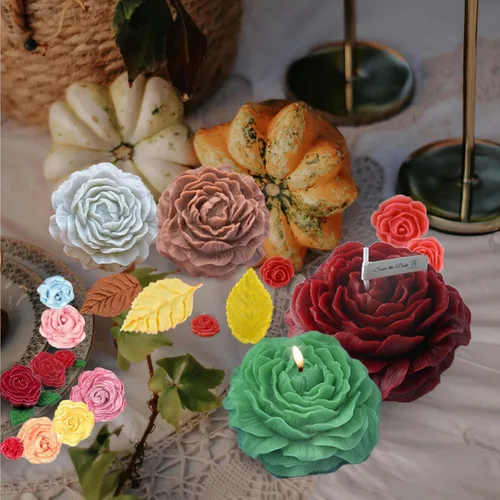 Miniatura 4 de 8 moldes de peonía de cuatro tamaños grande + mediano + pequeño + extra pequeño + hoja de peonía con aguja grande que absorbe los ojos, vela
