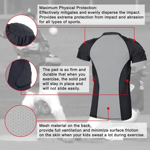 Miniatura 4 de Protector de costilla de fútbol acolchado para niños y niñas, camiseta de protección de pecho para rugby, béisbol, fútbol, baloncesto Gris