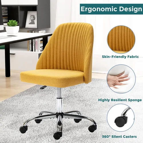Miniatura 3 de SMUG VA-76-YL - Silla de escritorio amarilla, moderna y ajustable con ruedas, sin brazos para dormitorio, silla de tocador para sala de maquillaje