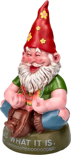 Miniatura 3 de Pacific Giftware Gnomo hippie meditando canto estatua al aire libre 10.5 pulgadas de alto