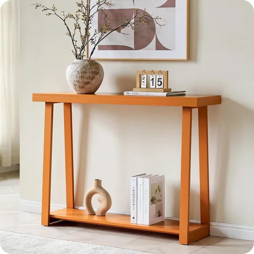 Miniatura 12 de Kings Brand Furniture Emma Mesa consola estrecha con estante inferior perfecta para mesa de sofá, mesa de entrada para pasillo, detrás del sofá