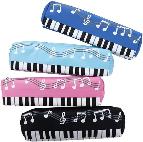 Miniatura 7 de Estuche de tela Oxford, cuadrado de una sola capa, notas musicales, teclado de piano, estuche para lápices de gran capacidad, bolsas para Azul