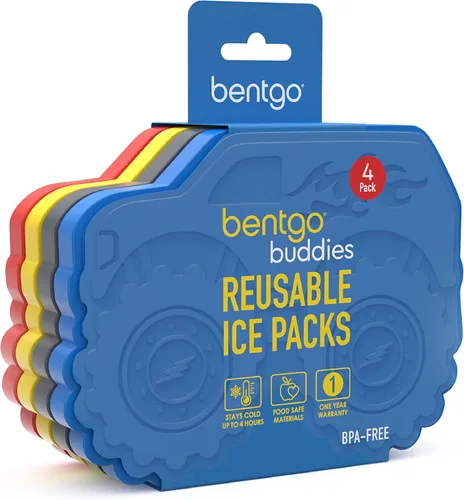Miniatura 6 de Bentgo Buddies - Paquetes de hielo reutilizables delgados para cajas de almuerzo, bolsas de almuerzo y enfriadores - 4 paquetes multicolores (camión)