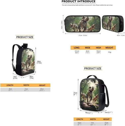 Miniatura 36 de HUGS IDEA Juego de 3 bolsas escolares con aislamiento térmico para el almuerzo, estuche para lápices
