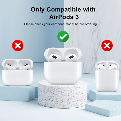 Miniatura 4 de Funda compatible con AirPods 3 2021, funda de silicona suave con patrón de corazón dorado para AirPods de 3ª generación con bonito llavero de Negro