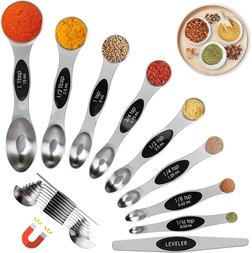 Miniatura 2 de Juego de 19 piezas de tazas medidoras y cucharas, incluye 10 tazas medidoras apilables con tapa y 9 cucharas medidoras magnéticas, cucharada para 19