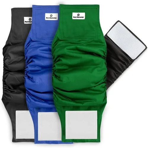 Miniatura 14 de Pet Parents - Bandas abdominales y extensores lavables prémium para perros machos - Pañales para perros machos - Paquete de 3 - Color: negro