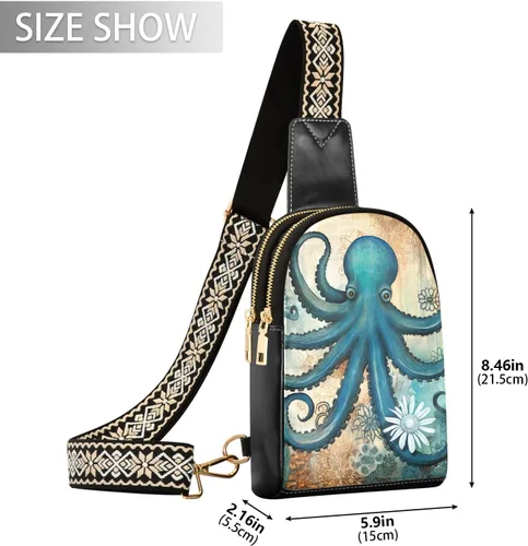 Miniatura 2 de Sling Backpack Octopus Vintage Sling Bag for Women Crossbody Shoulder Bag Leather Fanny Pack Chest Bag for Travel Hiking 202A1784