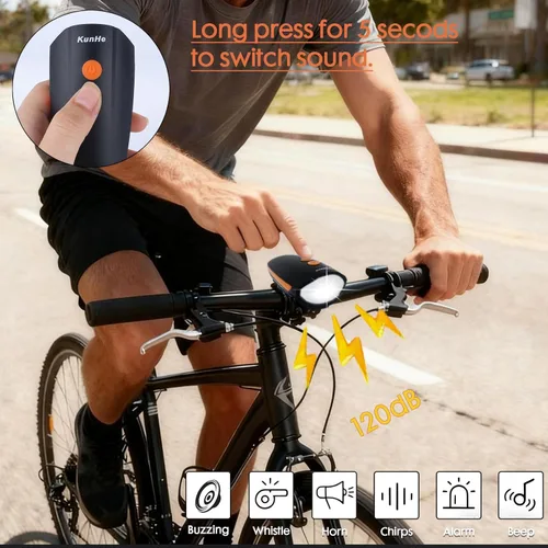 Miniatura 3 de Kunhe Rechargeable Bicycle Front and Rear Lights with Horn 1200mah Battery 120dB Bicycle Bell 150 lumens 3 Light Modes 5 Horn Modes Suitable for