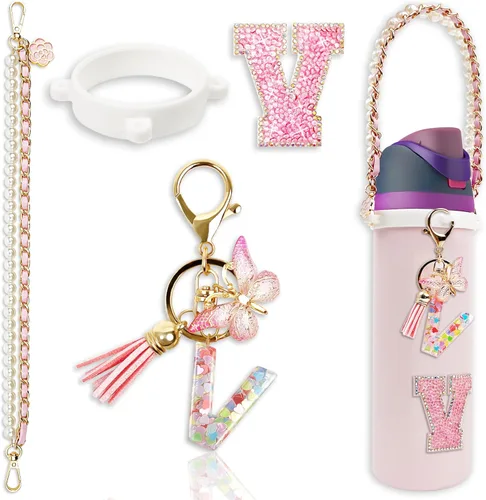 Miniatura 64 de Letter Handle Strap Accessories with Cute Initial Charm Compatible with Owala Water Bottle 24oz 32oz 40oz Owala Kids Púrpura