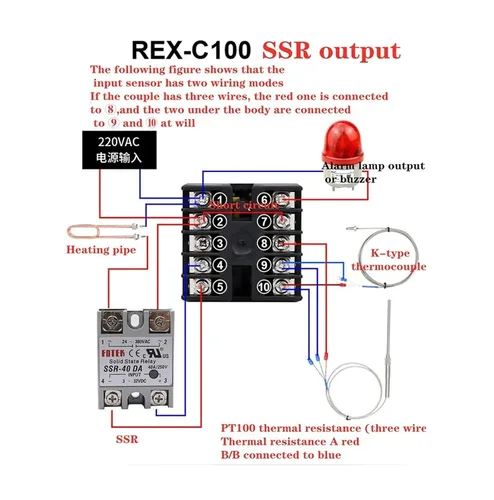 Miniatura 7 de REX-C100 - Termostato digital PID, salida SSR, relé SSR, sonda de termopar K (color: C100, juego 1)